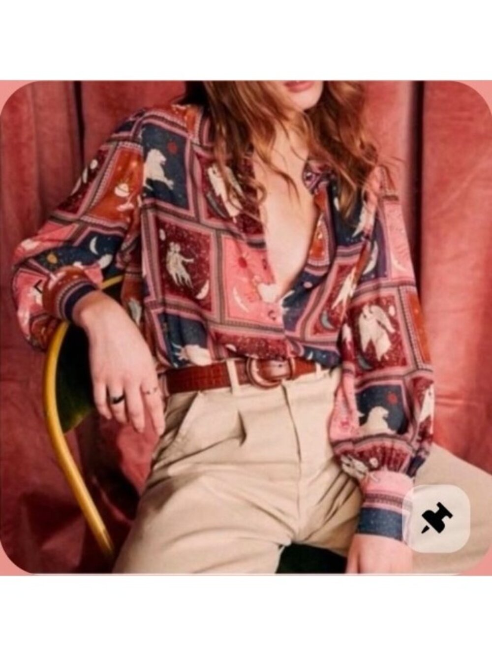 Sézane Tianna Astrology Zodiac 100% Silk Blouse FR 36 S Rare Sold Out